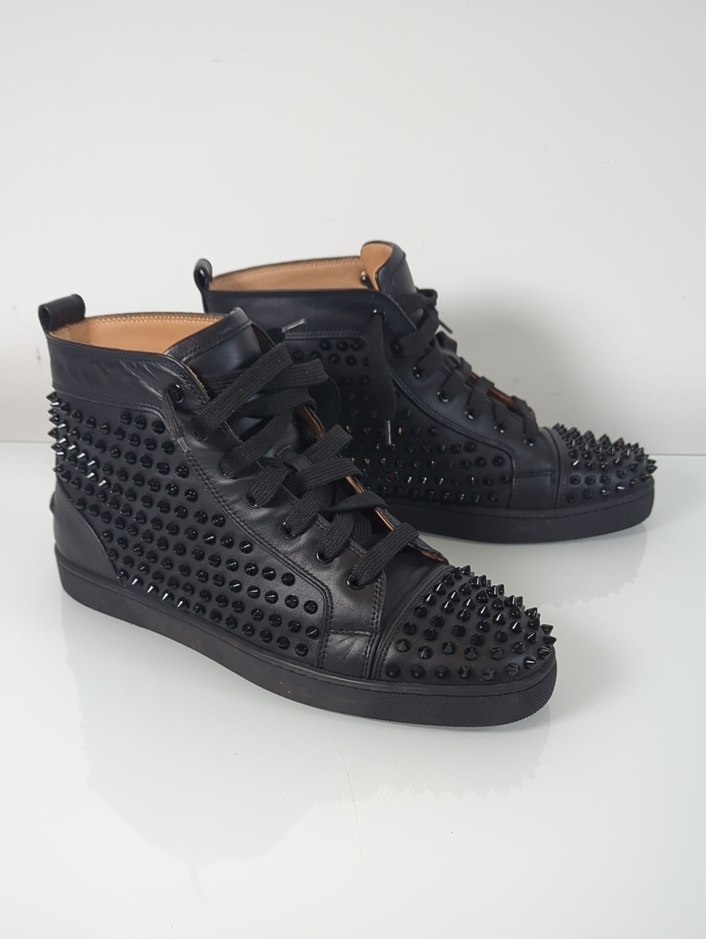 Christian Louboutin Louis Flat Spikes High Top Leather Sneakers Black-EU45/ US12
